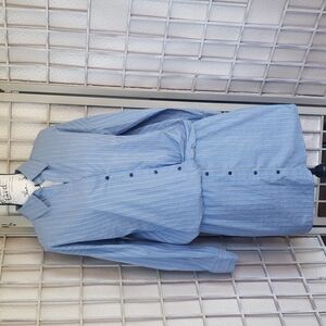 Zara blue striped button down shirt dress M nwt